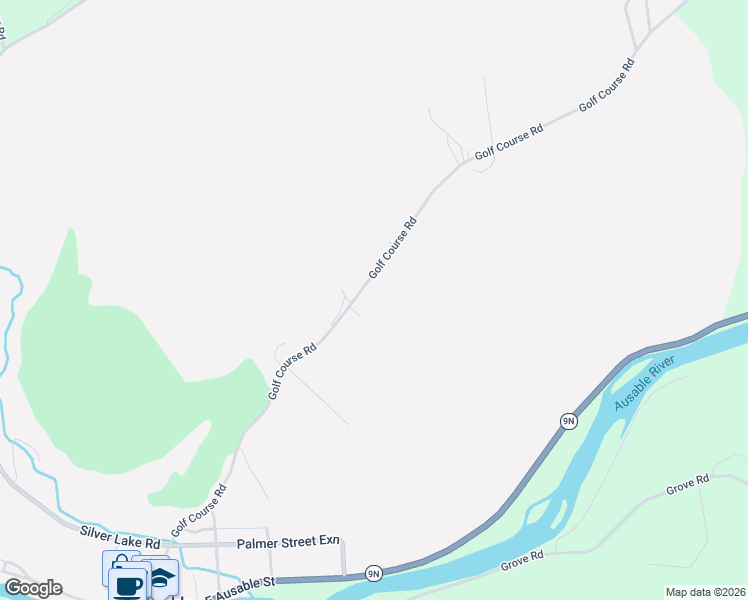 map of restaurants, bars, coffee shops, grocery stores, and more near 144 Golf Course Road in Au Sable Forks