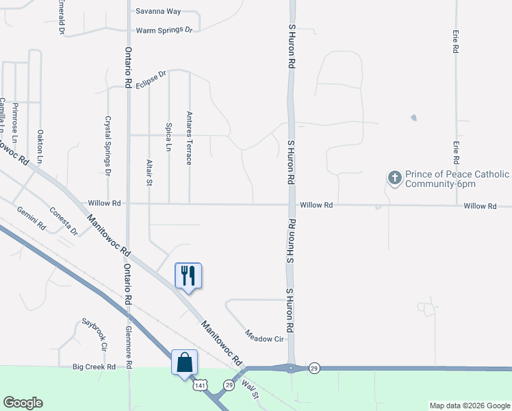 map of restaurants, bars, coffee shops, grocery stores, and more near 3263 Willow Road in Bellevue