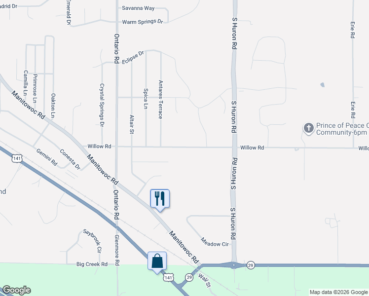 map of restaurants, bars, coffee shops, grocery stores, and more near 3185 Emory Road in Bellevue