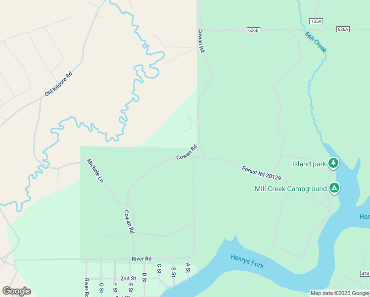 map of restaurants, bars, coffee shops, grocery stores, and more near 3949 Cowan Road in Island Park