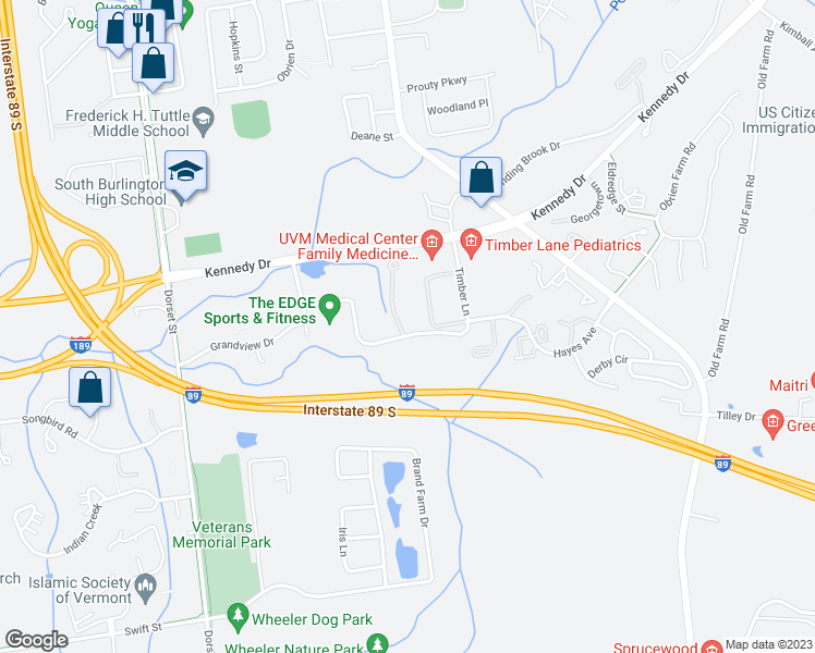 map of restaurants, bars, coffee shops, grocery stores, and more near 109 North Twin Oaks Terrace in South Burlington