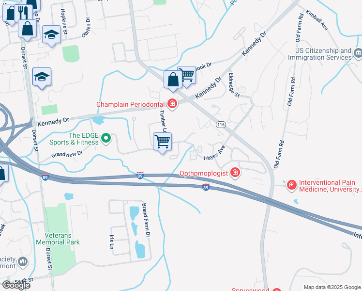 map of restaurants, bars, coffee shops, grocery stores, and more near 10 Hayes Avenue in South Burlington
