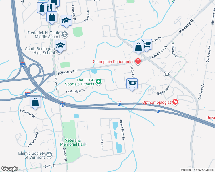 map of restaurants, bars, coffee shops, grocery stores, and more near 79 Twin Oaks Terrace in South Burlington