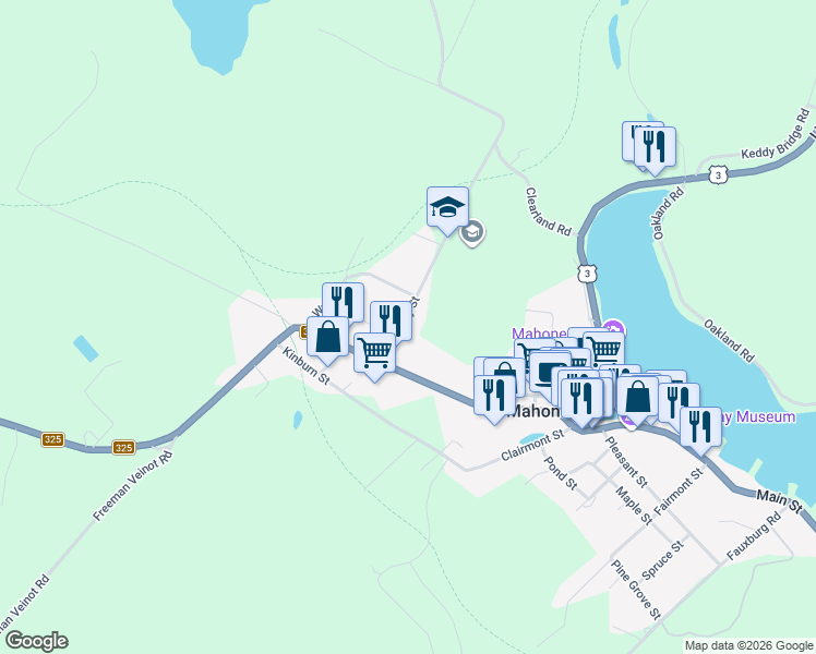 map of restaurants, bars, coffee shops, grocery stores, and more near 38 Clearway Street in Mahone Bay