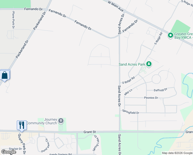 map of restaurants, bars, coffee shops, grocery stores, and more near 3724 Sand Acres Drive in De Pere