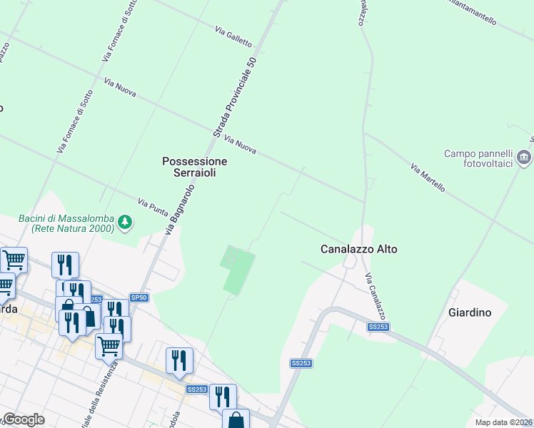 map of restaurants, bars, coffee shops, grocery stores, and more near 13 Via Cimitero in Provincia di Ravenna