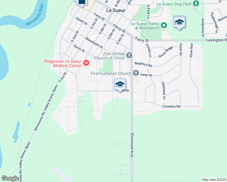 map of restaurants, bars, coffee shops, grocery stores, and more near 706 Turril Street in Le Sueur
