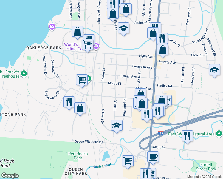 map of restaurants, bars, coffee shops, grocery stores, and more near 76 Morse Place in Burlington