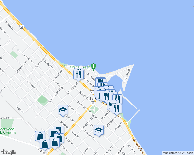 map of restaurants, bars, coffee shops, grocery stores, and more near 219 Park Street in Lake City