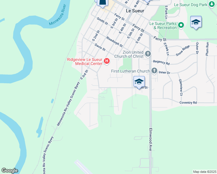 map of restaurants, bars, coffee shops, grocery stores, and more near 413 Turril Street in Le Sueur