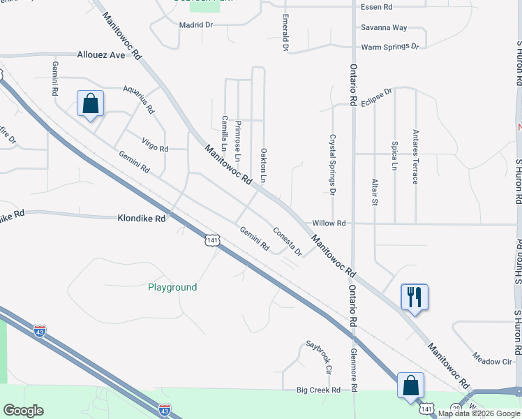 map of restaurants, bars, coffee shops, grocery stores, and more near 2994 Manitowoc Road in Green Bay