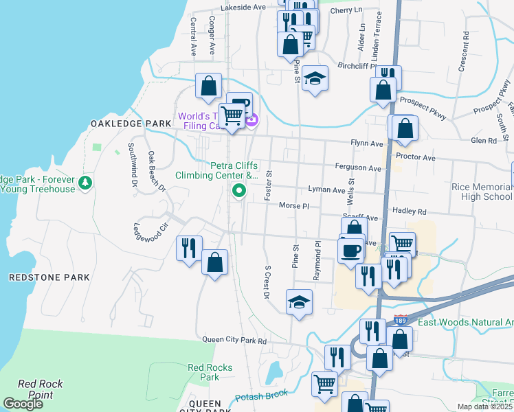 map of restaurants, bars, coffee shops, grocery stores, and more near 111 Foster Street in Burlington