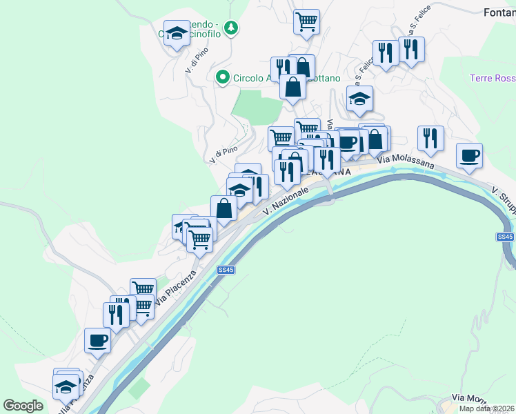 map of restaurants, bars, coffee shops, grocery stores, and more near 2 Via Mantova in Genova