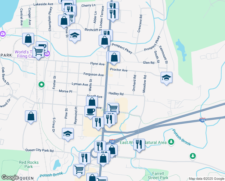 map of restaurants, bars, coffee shops, grocery stores, and more near 462 Shelburne Road in Burlington