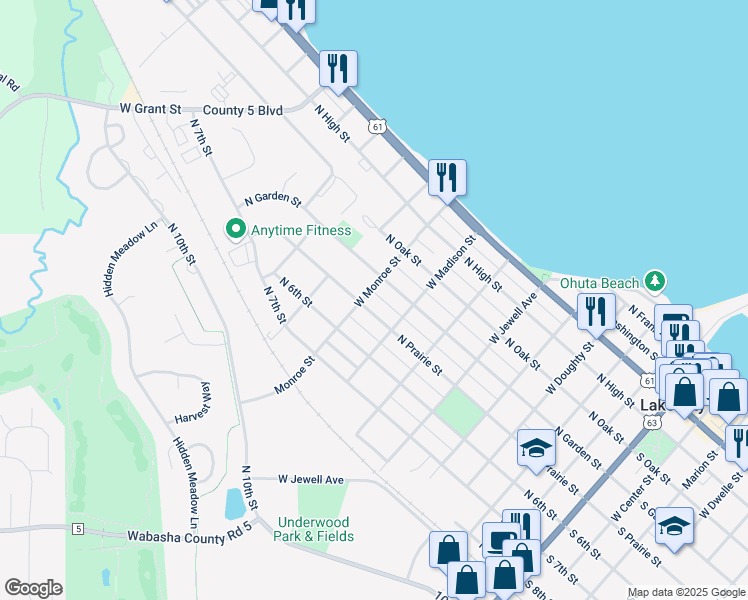 map of restaurants, bars, coffee shops, grocery stores, and more near 608 North Garden Street in Lake City
