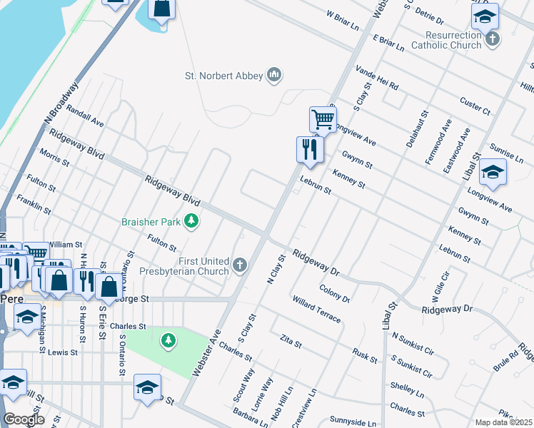 map of restaurants, bars, coffee shops, grocery stores, and more near 1350 South Summer Range Road in De Pere