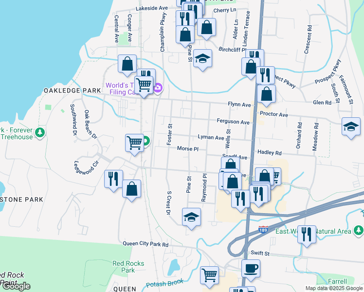 map of restaurants, bars, coffee shops, grocery stores, and more near 76 Morse Pl in Burlington