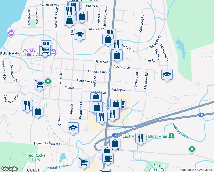 map of restaurants, bars, coffee shops, grocery stores, and more near 463 U.S. 7 in South Burlington
