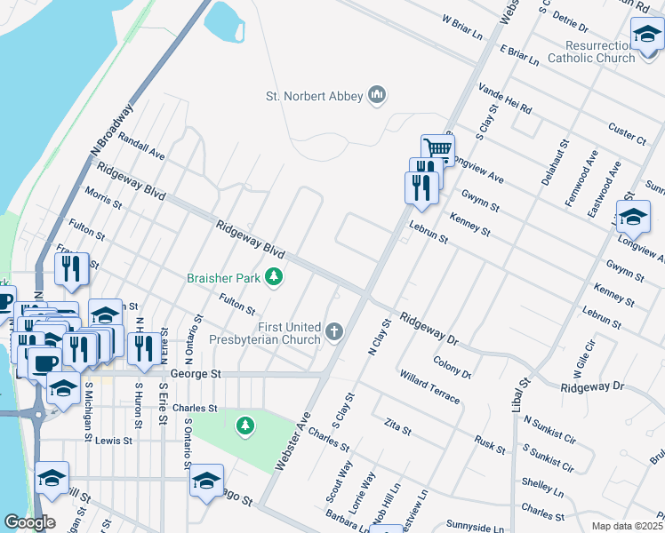 map of restaurants, bars, coffee shops, grocery stores, and more near in De Pere