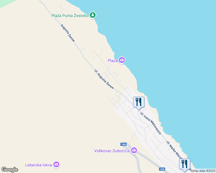 map of restaurants, bars, coffee shops, grocery stores, and more near 33 Ulica Augusta Šenoe in Pag