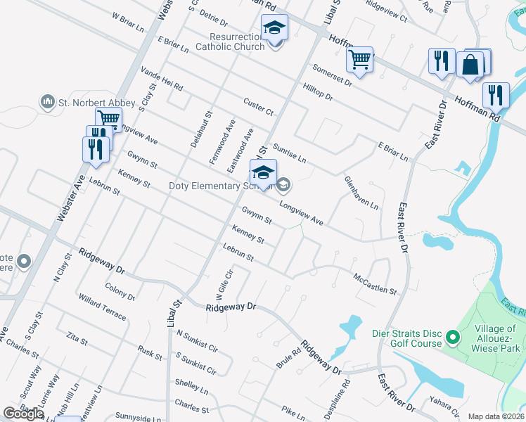 map of restaurants, bars, coffee shops, grocery stores, and more near 533 Gwynn Street in Green Bay