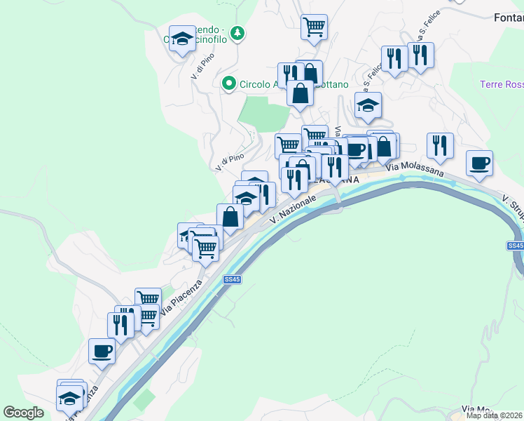 map of restaurants, bars, coffee shops, grocery stores, and more near 2 Via Mantova in Genova