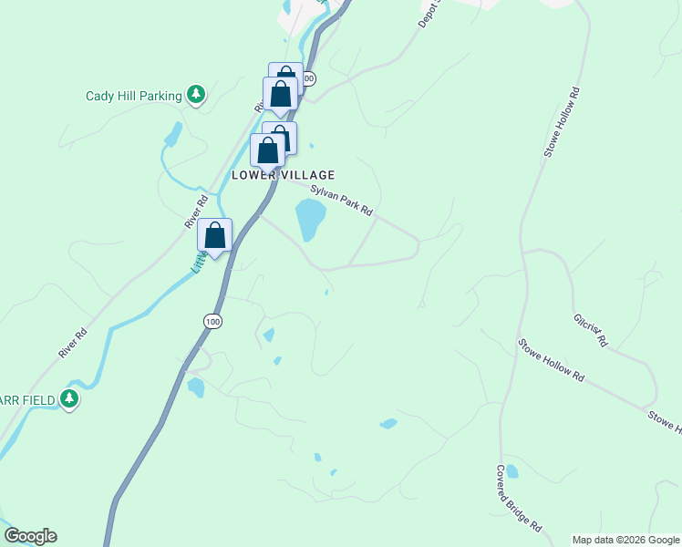 map of restaurants, bars, coffee shops, grocery stores, and more near 563 Sylvan Park Road in Stowe