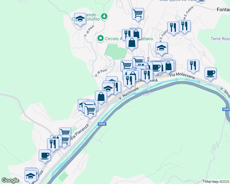 map of restaurants, bars, coffee shops, grocery stores, and more near 40 Via Molassana in Genova