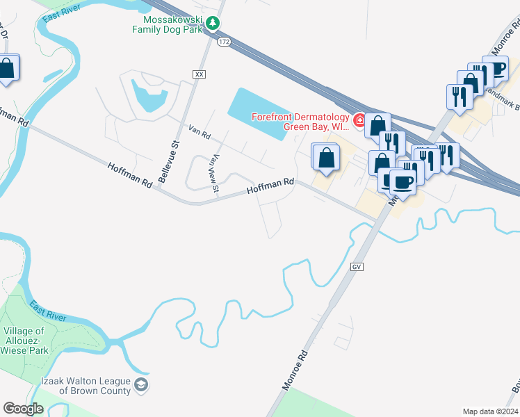 map of restaurants, bars, coffee shops, grocery stores, and more near Sachet Pl in Bellevue