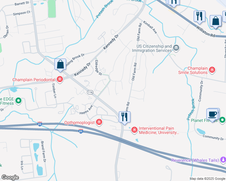 map of restaurants, bars, coffee shops, grocery stores, and more near 30 Laurentide Lane in South Burlington
