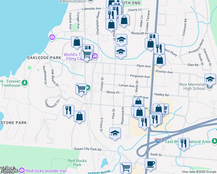 map of restaurants, bars, coffee shops, grocery stores, and more near 76 Morse Place in Burlington