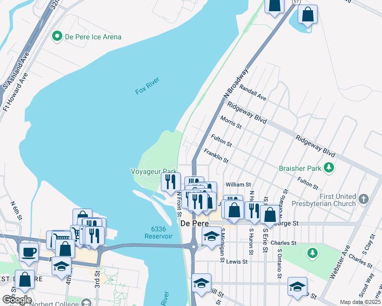 map of restaurants, bars, coffee shops, grocery stores, and more near 333 Cass Street in Green Bay