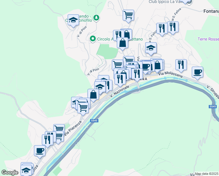 map of restaurants, bars, coffee shops, grocery stores, and more near 40 Via Molassana in Genova