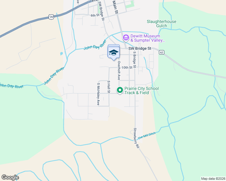 map of restaurants, bars, coffee shops, grocery stores, and more near 138 12th Street in Prairie City