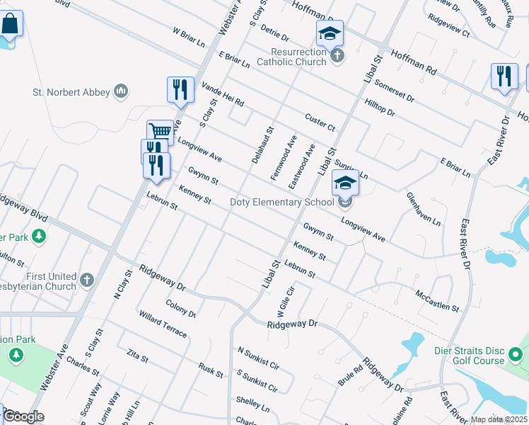 map of restaurants, bars, coffee shops, grocery stores, and more near 324 Gwynn Street in Green Bay