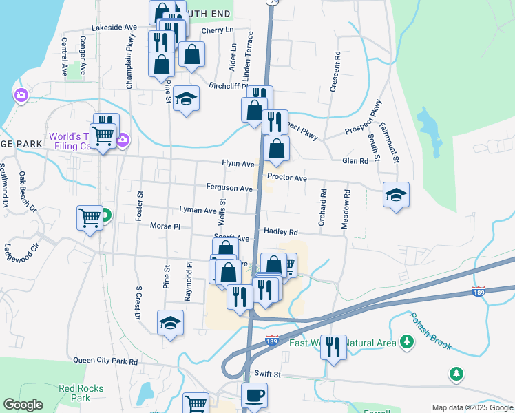 map of restaurants, bars, coffee shops, grocery stores, and more near in Burlington