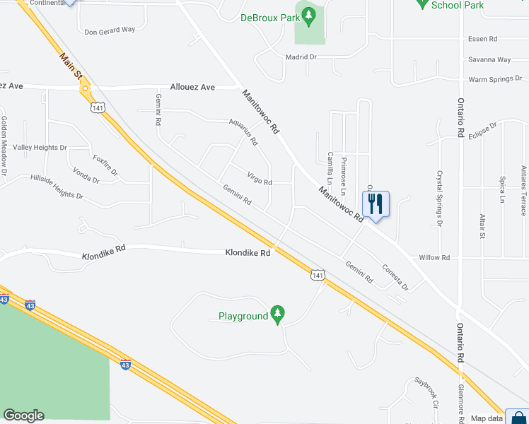 map of restaurants, bars, coffee shops, grocery stores, and more near 2999 Aquarius Road in Bellevue