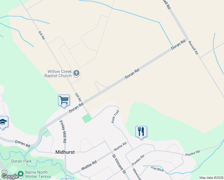 map of restaurants, bars, coffee shops, grocery stores, and more near 114 Doran Road in Midhurst