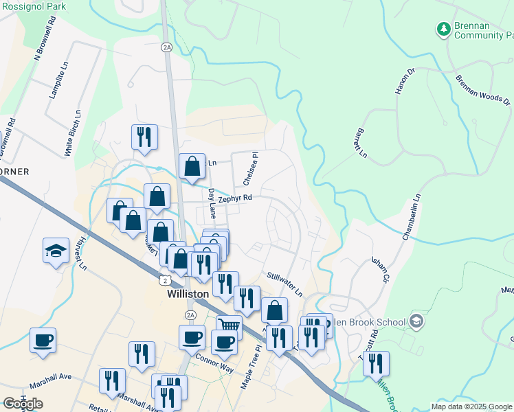 map of restaurants, bars, coffee shops, grocery stores, and more near 253 Zephyr Road in Williston