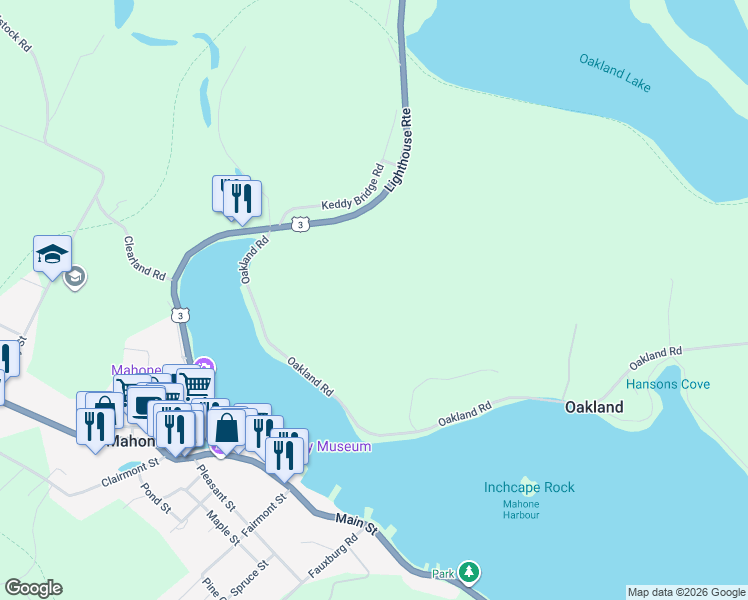map of restaurants, bars, coffee shops, grocery stores, and more near in Mahone Bay
