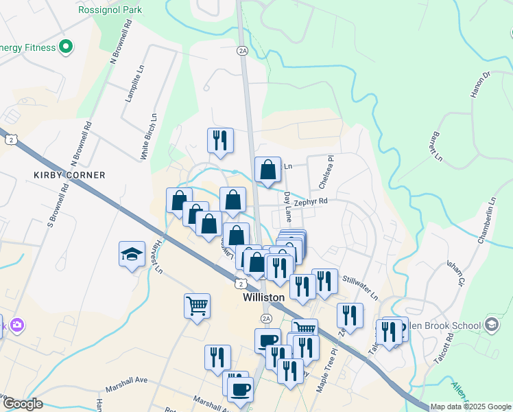 map of restaurants, bars, coffee shops, grocery stores, and more near 1936 Essex Road in Williston