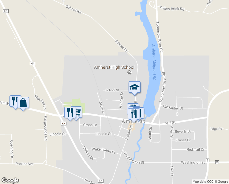 map of restaurants, bars, coffee shops, grocery stores, and more near 235 School Street in Amherst
