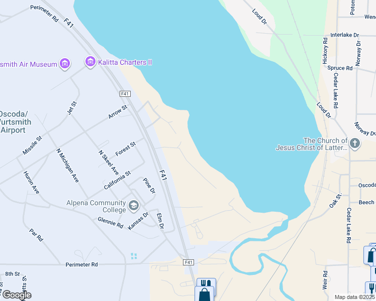 map of restaurants, bars, coffee shops, grocery stores, and more near 5978 Westshore Drive in Iosco County
