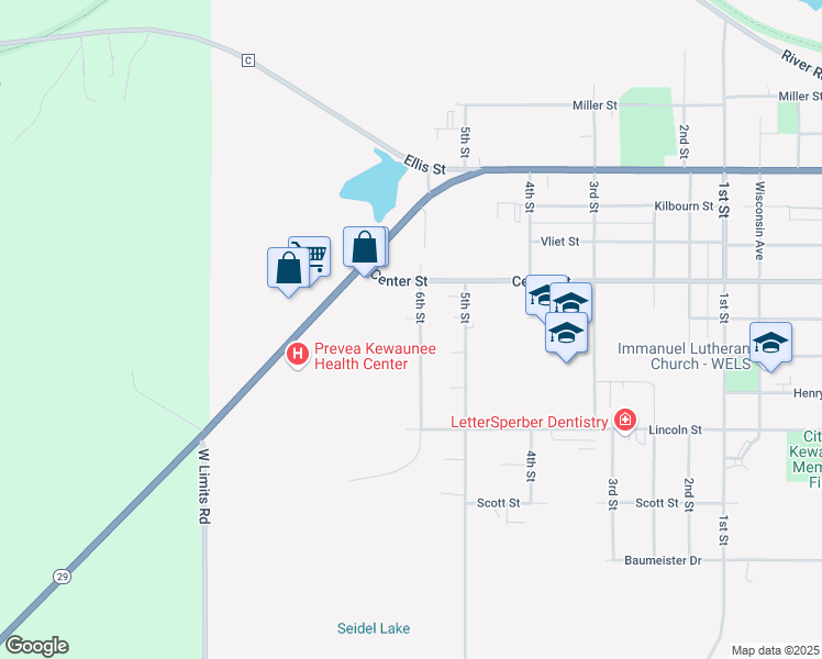 map of restaurants, bars, coffee shops, grocery stores, and more near 903 6th Street in Kewaunee