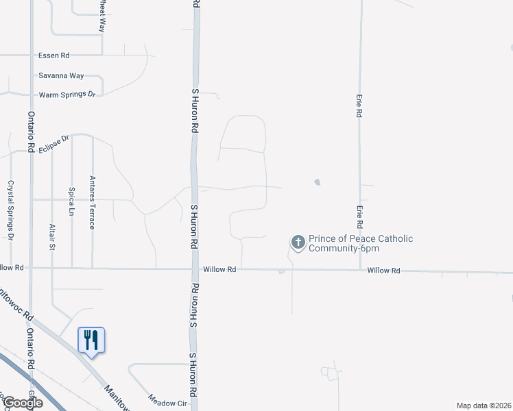 map of restaurants, bars, coffee shops, grocery stores, and more near 2175 Erie Road in Green Bay
