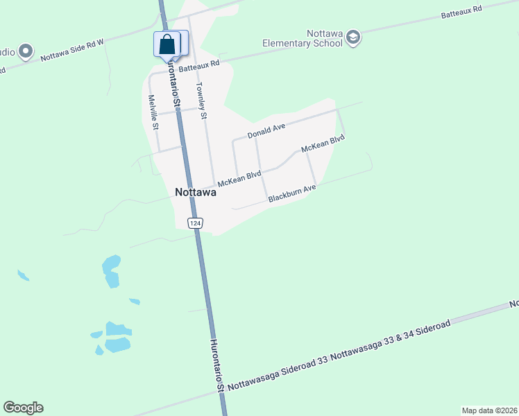map of restaurants, bars, coffee shops, grocery stores, and more near 15 Blackburn Avenue in Nottawa