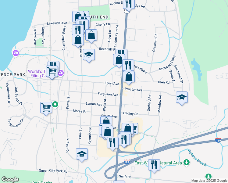 map of restaurants, bars, coffee shops, grocery stores, and more near in Burlington