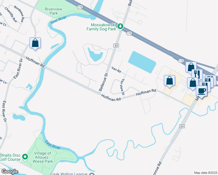map of restaurants, bars, coffee shops, grocery stores, and more near 1504 McRae Circle in Green Bay