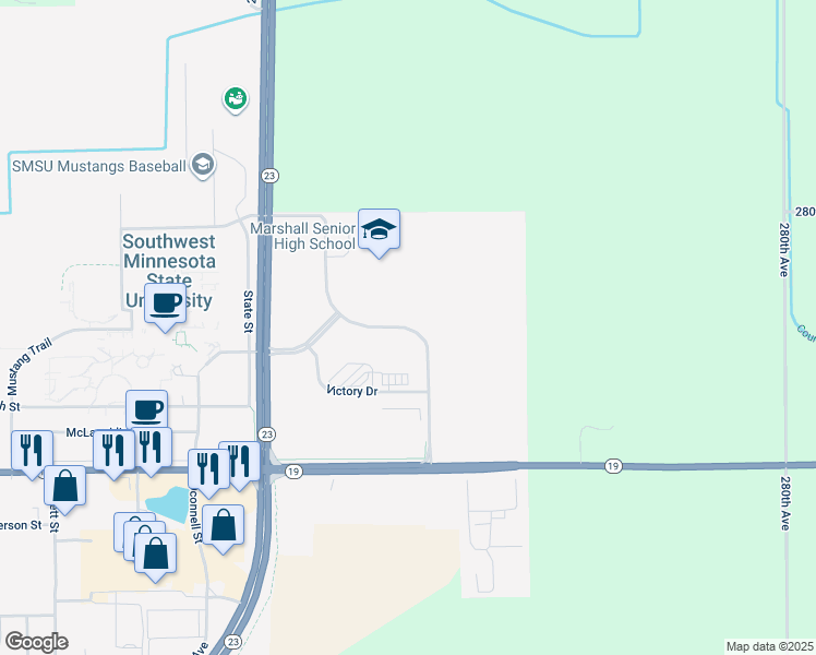 map of restaurants, bars, coffee shops, grocery stores, and more near 400 Tiger Drive in Marshall