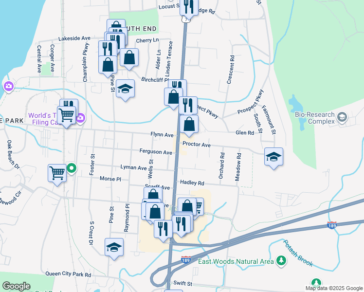 map of restaurants, bars, coffee shops, grocery stores, and more near 17 Apple Tree Court in South Burlington